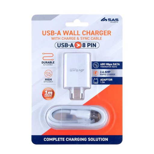 Charge & Sync AC Charger with 8 Pin 1m Cable Suitable for iPhones