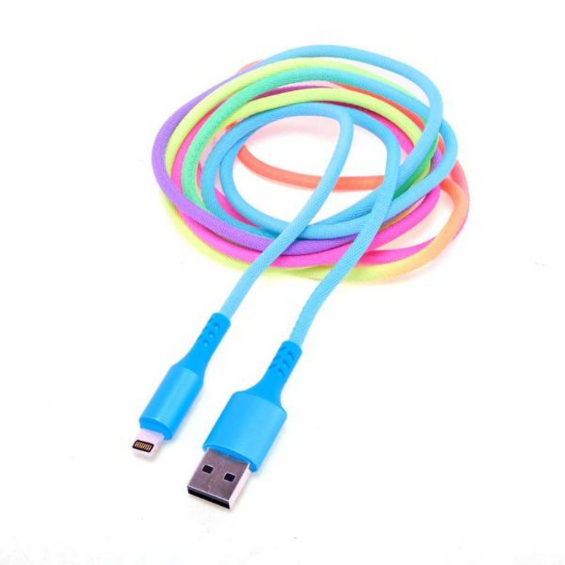 Charge & Sync USB A to 8 Pin Rainbow Polyester Cable - Suitable for iPhone Devices- 2 metre