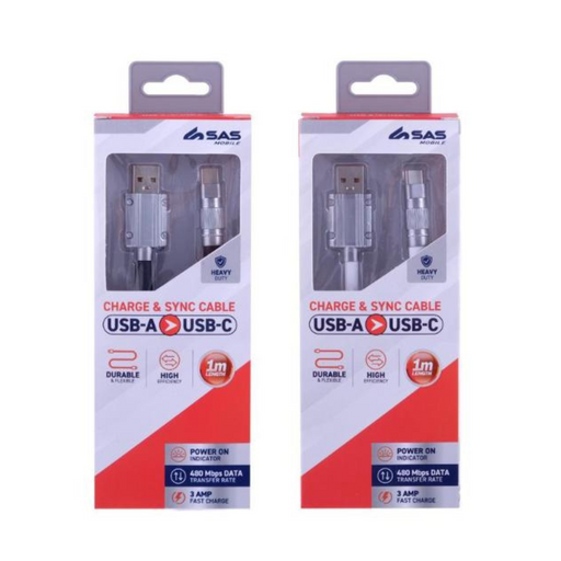 Charge & Sync USB A to Type C Heavy Duty Silicone Cable - Black & White Assorted - 1 metre