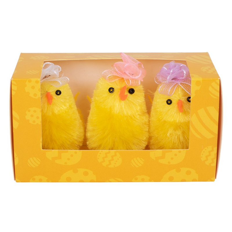 Chicks With Flower Bow 3PK 6CM