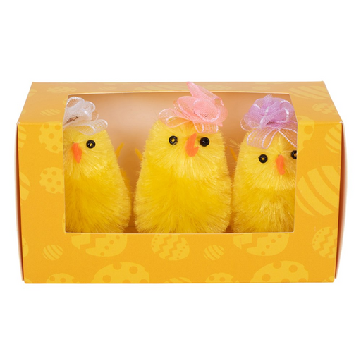 Chicks With Flower Bow 3PK 6CM