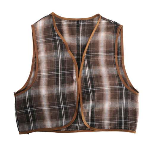 Children Checkered Grandpa Vest Brown