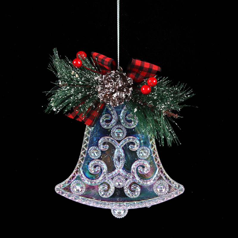 Christmas Acrylic Bell With Gingham Ribbon 11cm