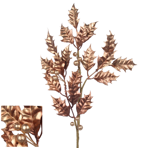 Christmas Copper Holly Leaf Stem 63.5Cm