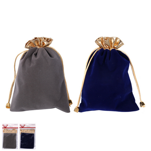 Christmas Drawstring Bag Velvet 2 Asstd 2Pk 13X18Cm