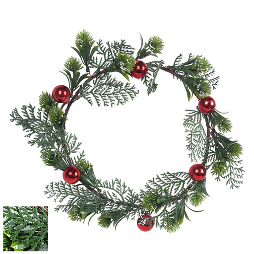 Christmas Green Pine with Red Bauble Wreath 38Cm