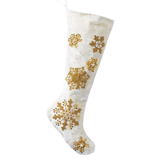 Christmas Ivory Velour Stocking With Gold Beading 58cm