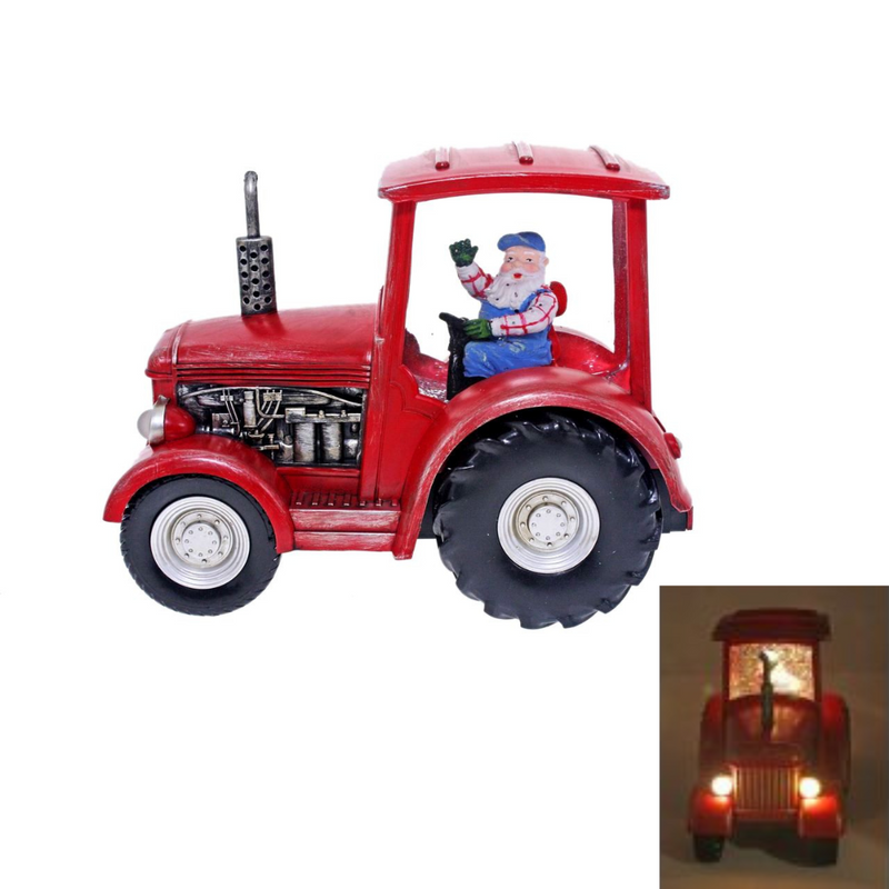 Christmas Lantern Tractor Santa Red 17cm