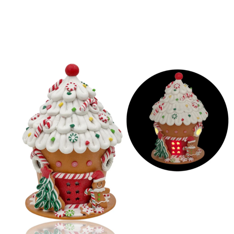 CHRISTMAS LED CUPCAKE HOUSE 23.5X24.5X31.5CM