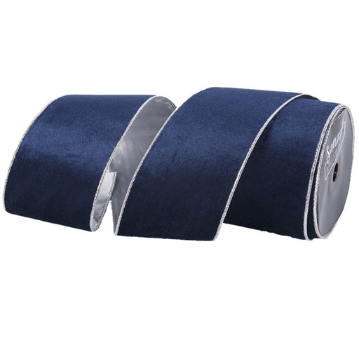 Christmas Navy Velour Double Layer Ribbon 10cmx10M