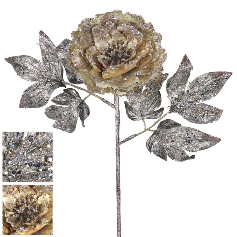 Christmas Peony Stem - Champagne 56Cm