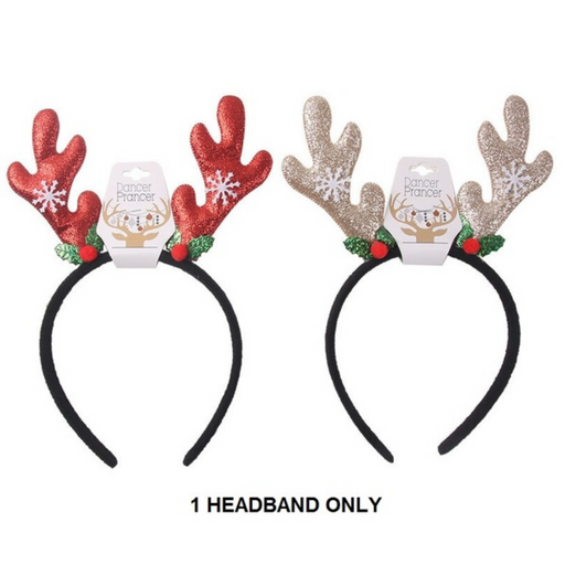 Christmas Reindeer Antler Head Band 23x17cm 2 Asstd