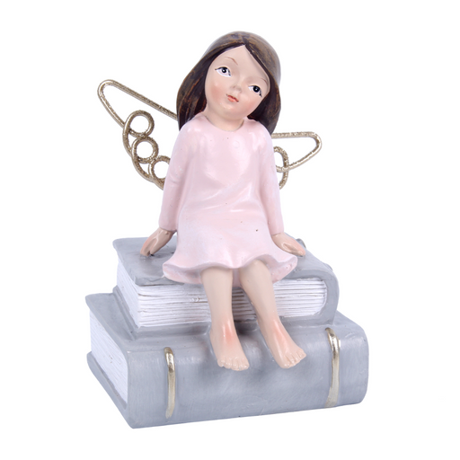 Christmas Sitting Angel On Books Polyresin 12Cm
