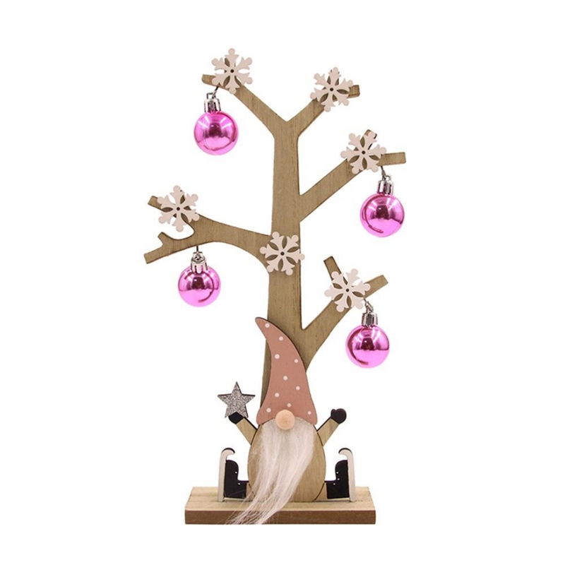 Christmas Tree W/Pink Gnome 16x30cm