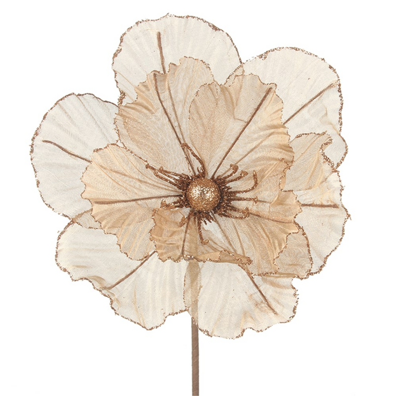 Copper Magnolia Stem W/glitter Centre D27cm & 50cm Stem