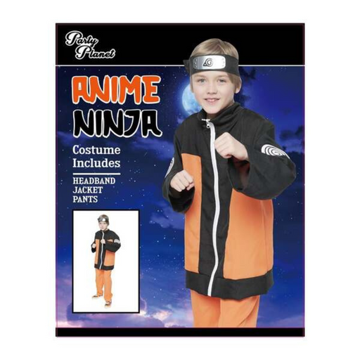 Boys Anime Ninja Costume X-Large for 11–12 years old with tunic, mask, and matching ninja accessories.