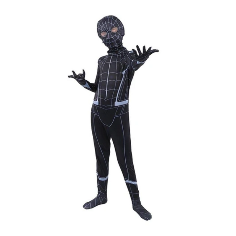 Black Webbed Superhero Jumpsuit with Mask