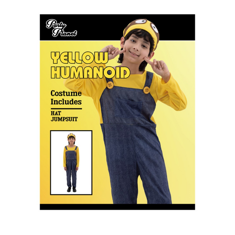 Unisex Kids Minion Costume Large 7–8 Years – Yellow Top with Blue Overalls and Goggles

