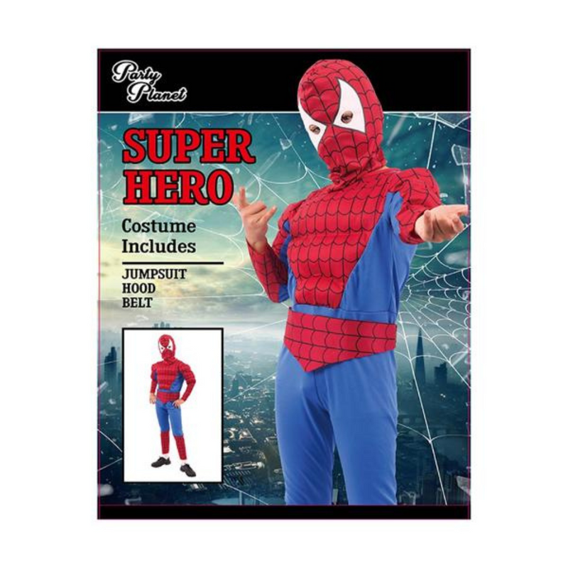 Spider Hero Costume Large 7–8 yrs – Boys Superhero Jumpsuit with Matching Mask