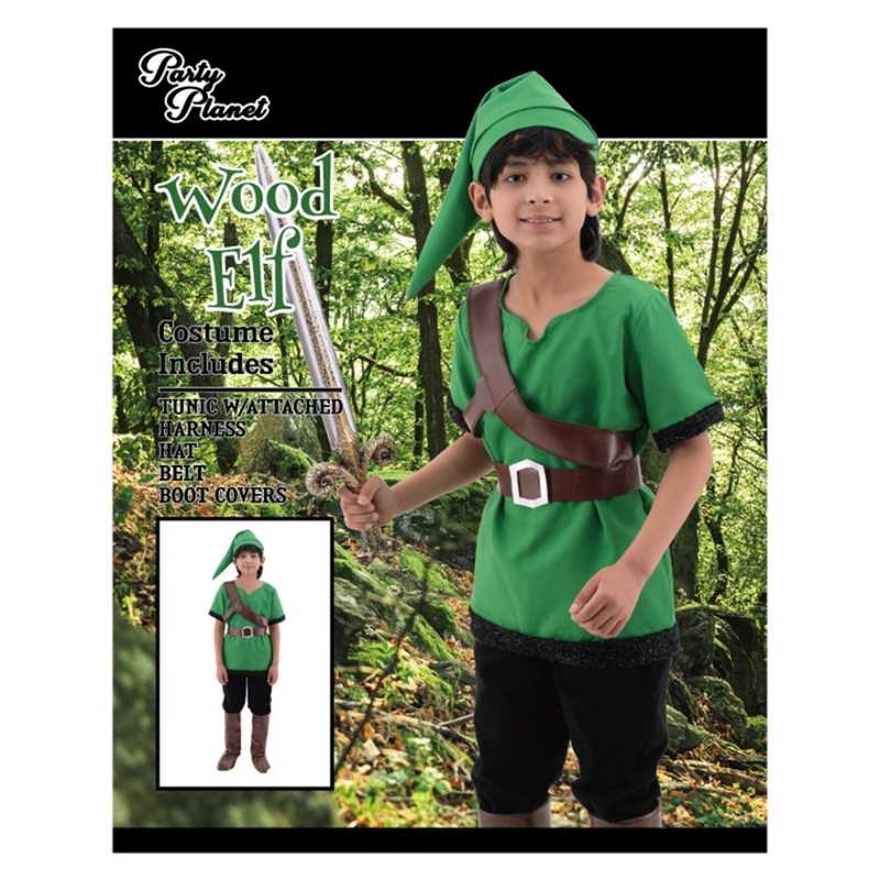Boys Zelda Costume XX-Large 11–12 Years – Green Tunic with Matching Hat and Belt