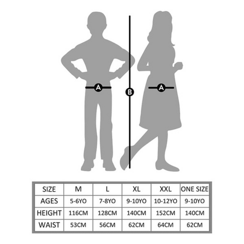 Size chart for children's clothing.