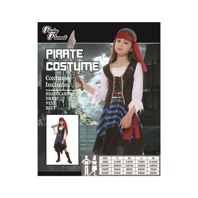 Girl Pirate Costume Large – includes pirate dress, belt, hat, and accessories for ages 7–8