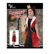Girls Queen of Hearts Costume Large 7–8 Years – Red, Black & Gold Dress with Heart Motif