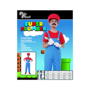 Boys Red Plumber Costume XX-Large for 11–12-year-olds with red hat, blue overalls, and red shirt.