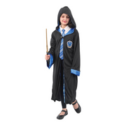 Ravenclaw House Hooded Cape 95cm in blue with crest and pointed hood – . – thumbnail