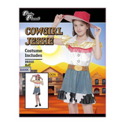 Girls Woody Cowgirl Costume XX-Large for 11–12-year-olds with cow-print skirt, western top, and matching hat.