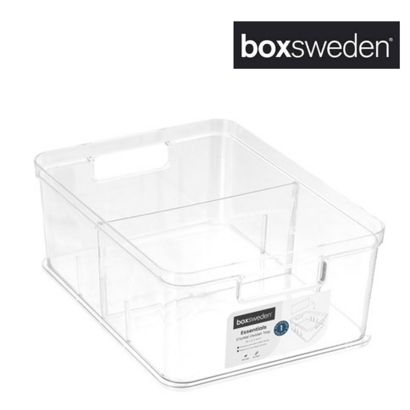CRYSTAL STORAGE TRAY ADJUSTABLE DIVIDER 28X21X11CM