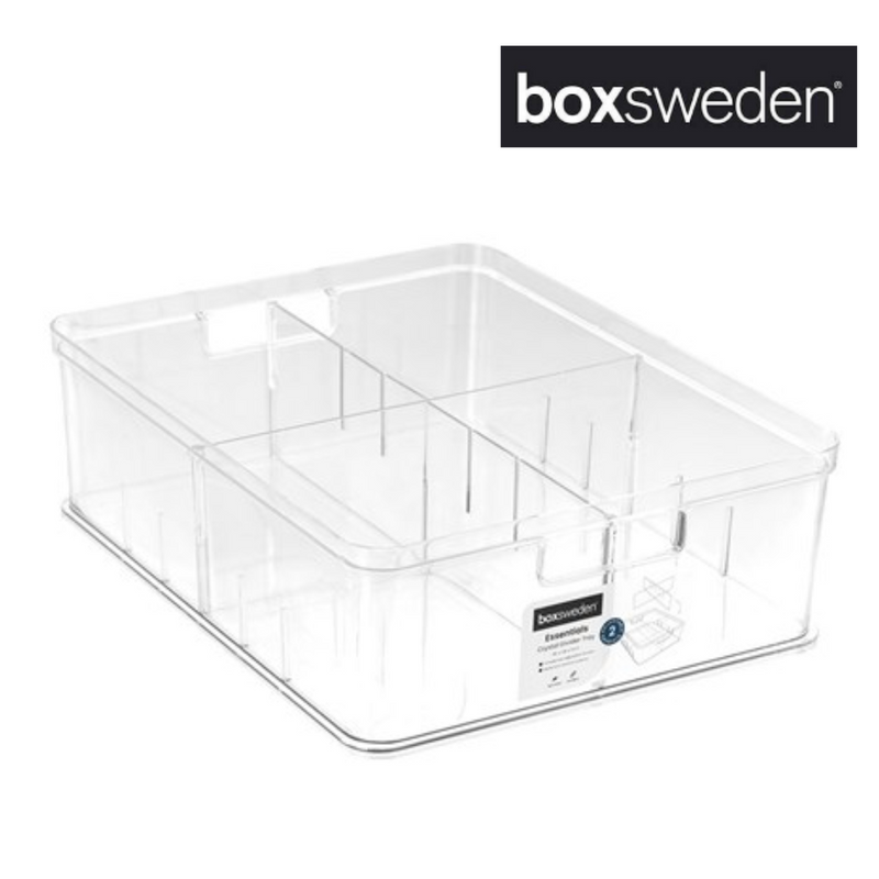 CRYSTAL STORAGE TRAY ADJUSTABLE DIVIDERS 38X28X11CM