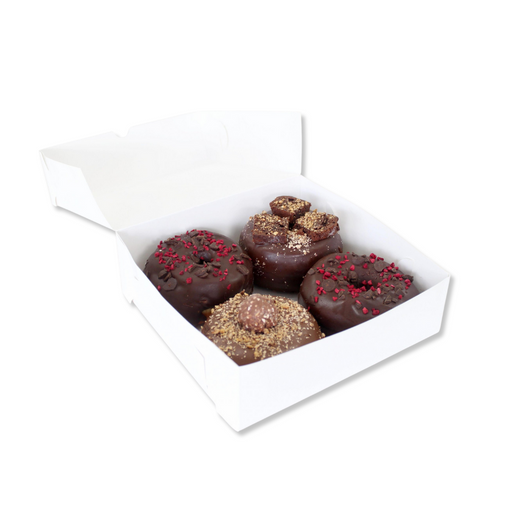 Donut Box 4 Cavity 21x21x6.5cm – Holds Four Donuts Securely