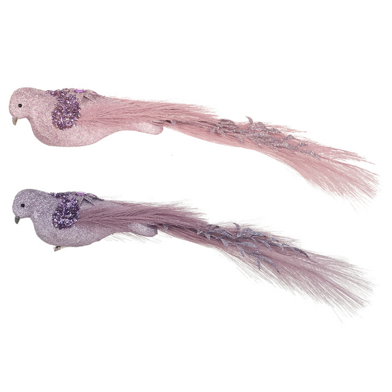 Dusty Pink & Lavender Bird W/clip 42x12x9cm 2 Asstd 