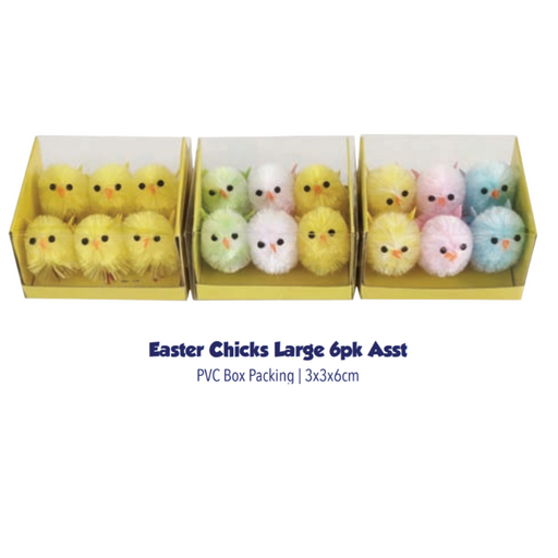 Easter Chicks Large 3x3x6cm 6pk Assorted