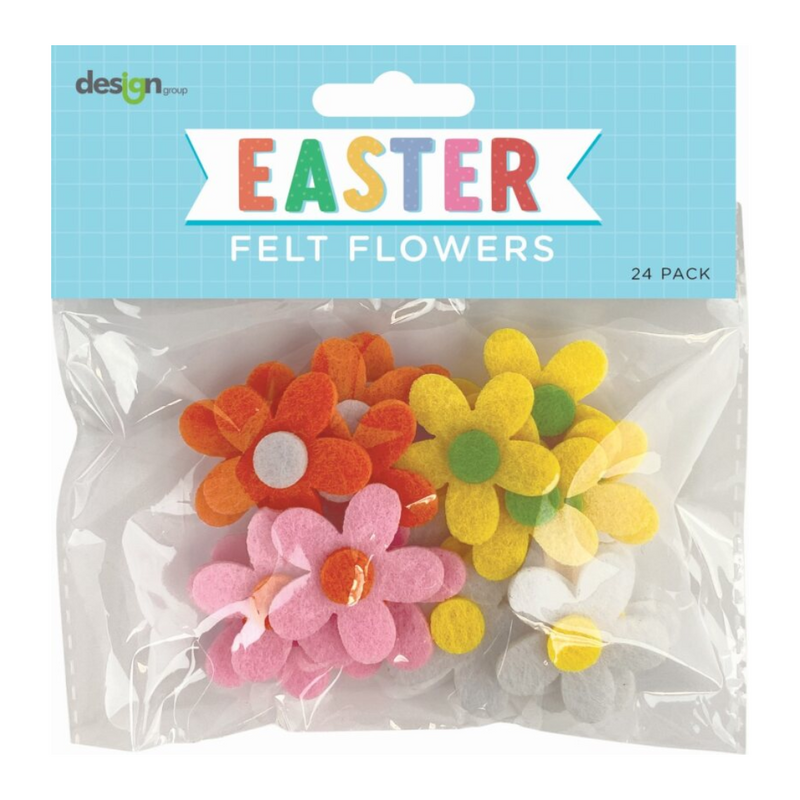 EASTER DECO FELT FLOWER 24PK ASST