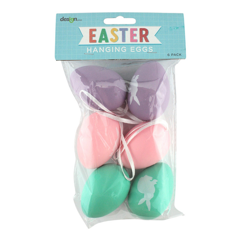 EASTER DECOR HANGING EGGS BUNNY 6PK