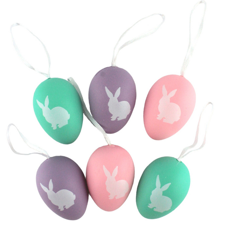 EASTER DECOR HANGING EGGS BUNNY 6PK
