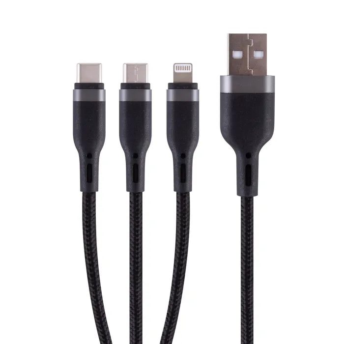3 In 1 Charge and Sync Cable Micro, iPhone And Type C/ Into USB A