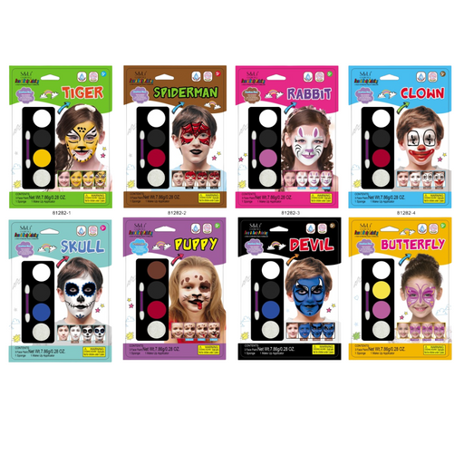 Set of face paint kits with various designs 