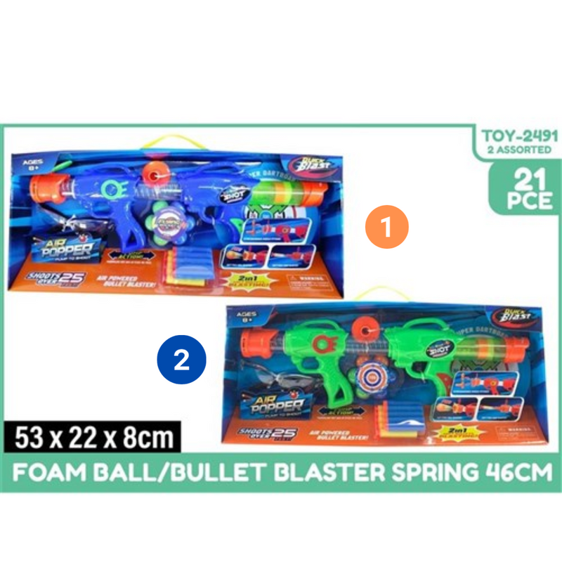 Foam Ball Bullet Blaster Spring 46cm 2Asst