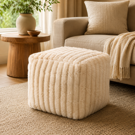 Beige square foot stool measuring 38x38x28cm for living rooms and bedrooms