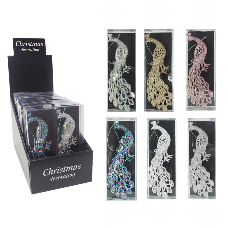 Glitter Peacock Decor 26cm