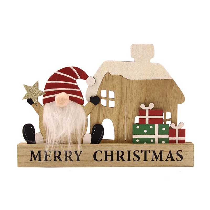 Gnome Mdf Christmas Hut 26.5x20cm