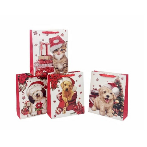 HAPPY DOG N CAT XMAS GIFT BAG LRG 32X26X12CM 4 ASST