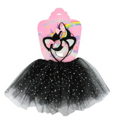3-piece Instant Cat Costume Kit with black cat ear headband, eye mask, and tutu skirt – ideal for kids’ dress-up.