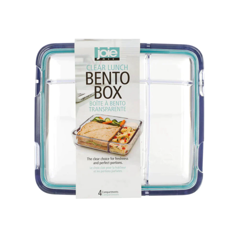 Joie 4 Compartment Clear Bento Box with secure lid, ideal for meal prep, snacks, and lunches
