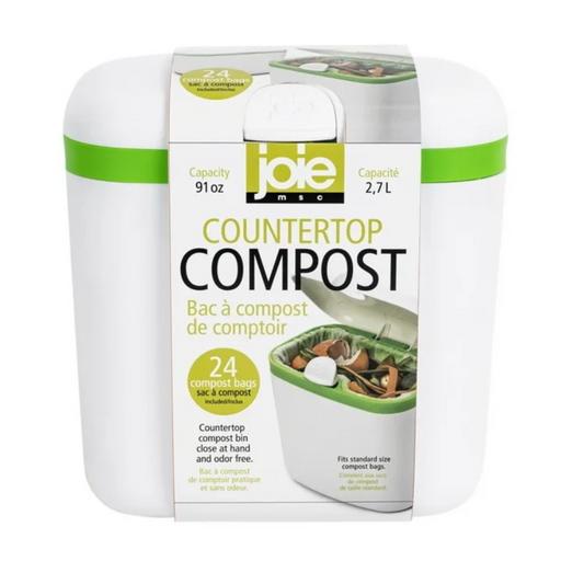 Joie Compost Bin with lid and carry handle, compact countertop design for collecting kitchen scraps, size 18.5x12.5x19cm