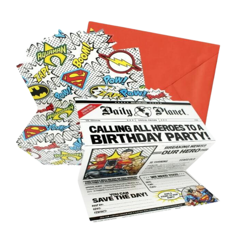 Justice League Heroes Unite Deluxe Invitations & Envelopes 8pk