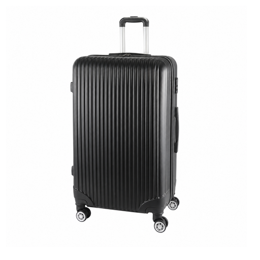 Black suitcase with wheels on a white background
